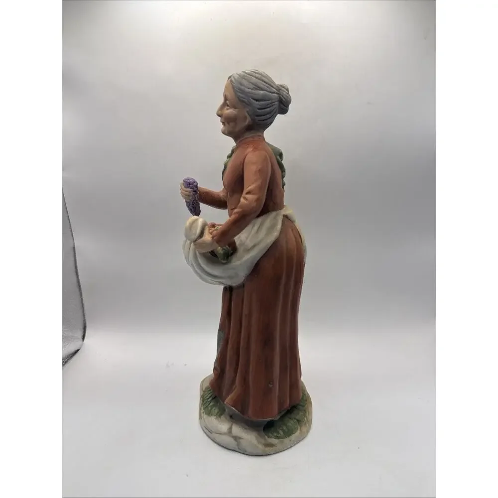 Vintage Frankel Porcelain Old Woman Figurine w/ Fruit Grapes Cornucopia Taiwan *